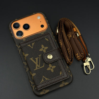 Lv Leather Card Holder Phone Case For iPhone 12-18 Pro & Pro Max