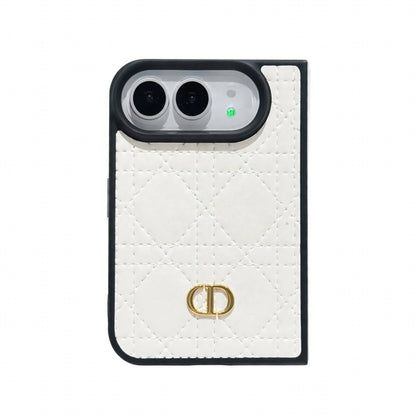 Luxury C Dior Quilted Leather Case with Gold Emblem for iPhone Duo