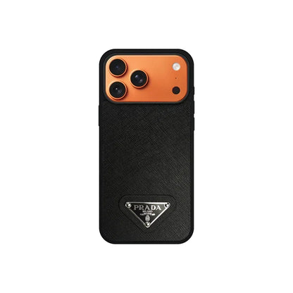 Premium Saffiano Leather Triangle Logo Case - iPhone 12-18 Pro & Pro Max