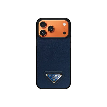 Premium Saffiano Leather Triangle Logo Case - iPhone 12-18 Pro & Pro Max