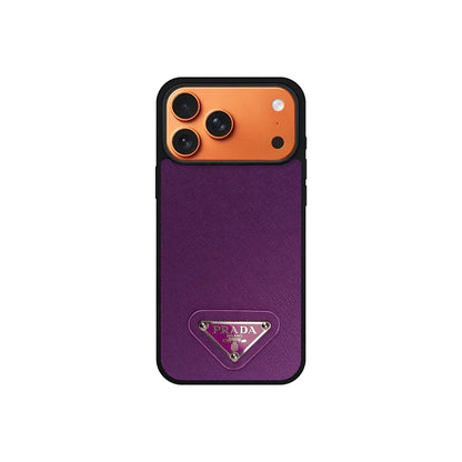 Premium Saffiano Leather Triangle Logo Case - iPhone 12-18 Pro & Pro Max