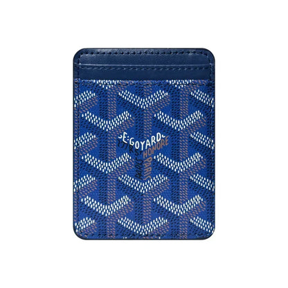 Premium Royal Blue magnetic MagSafe card holder with a luxurious geometric pattern