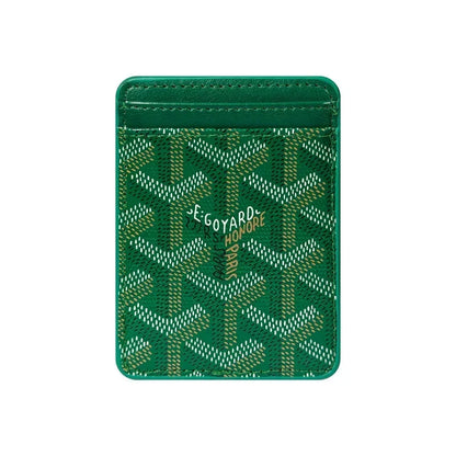 Premium Emerald Green magnetic MagSafe card holder with a luxurious geometric pattern