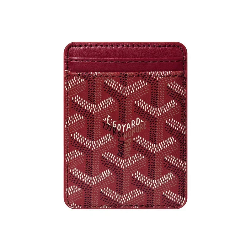 Premium Heritage Red magnetic MagSafe card holder with a luxurious geometric pattern