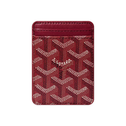 Premium Heritage Red magnetic MagSafe card holder with a luxurious geometric pattern