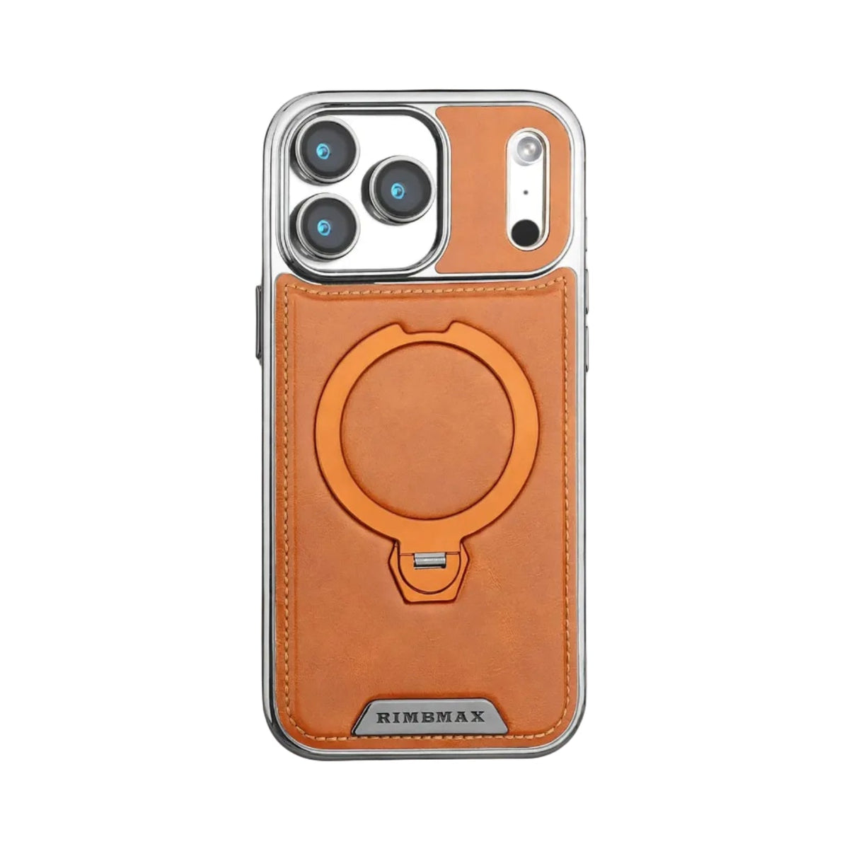 Magnetic Bracket Attraction Cowhide Leather Plating Case For iPhone