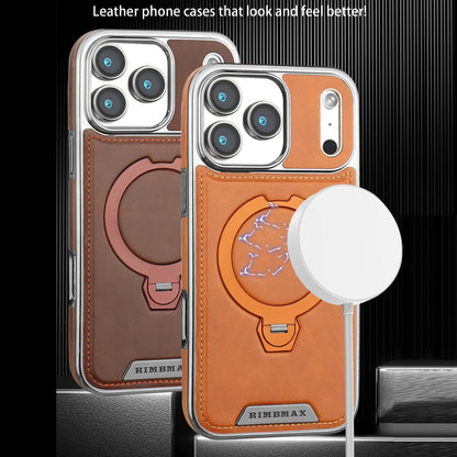 Magnetic Bracket Attraction Cowhide Leather Plating Case For iPhone