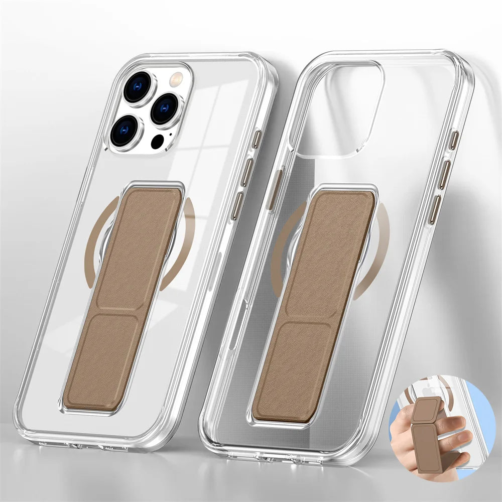 Luxury Folding Wristband Stand Magnetic Phone Case For iPhone 17 / 16 / 15 / 14