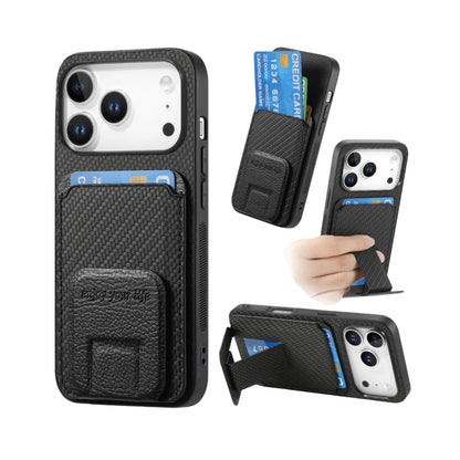 Carbon Fiber Card Bag Fold Stand Phone Case For iPhone 13-18 Pro & Pro Max