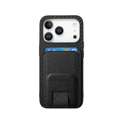 Carbon Fiber Card Bag Fold Stand Phone Case For iPhone 13-18 Pro & Pro Max