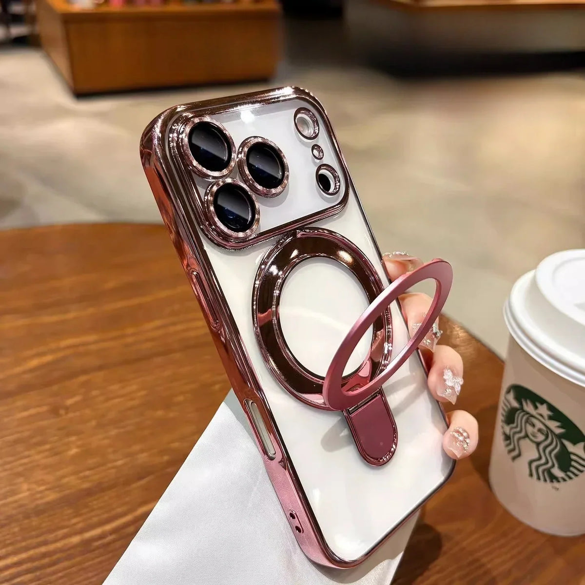 New In Phone Case- Four Corners Air Cushion Anti-fall Case with Invisible Ring Stand for iPhone 17/ 16 /15 /14
