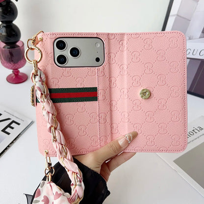 Leather Wallet with Scarf Strap For iPhone 12-18 Pro & Pro Max