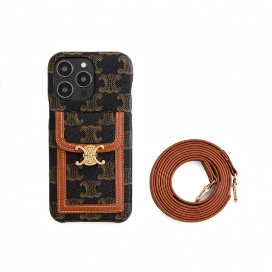 CLASSIC CELINE IPHONE CASE CROSSBODY DARK PRINT FOR IPHONE 12-18 Pro & Pro Max