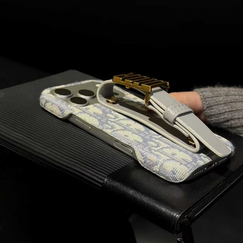 Luxury Case with Adjustable Gold-Tone Hand Strap For iPhone 12-18 Series