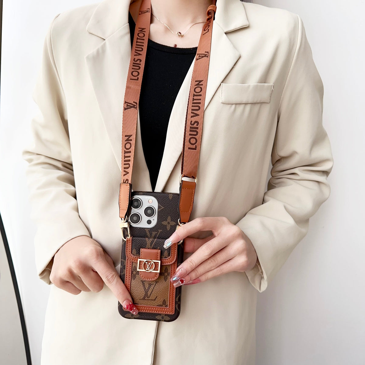 Luxury DAUPHINE LEATHER MONOGRAM CROSSBODY IPHONE CASE theroxymob