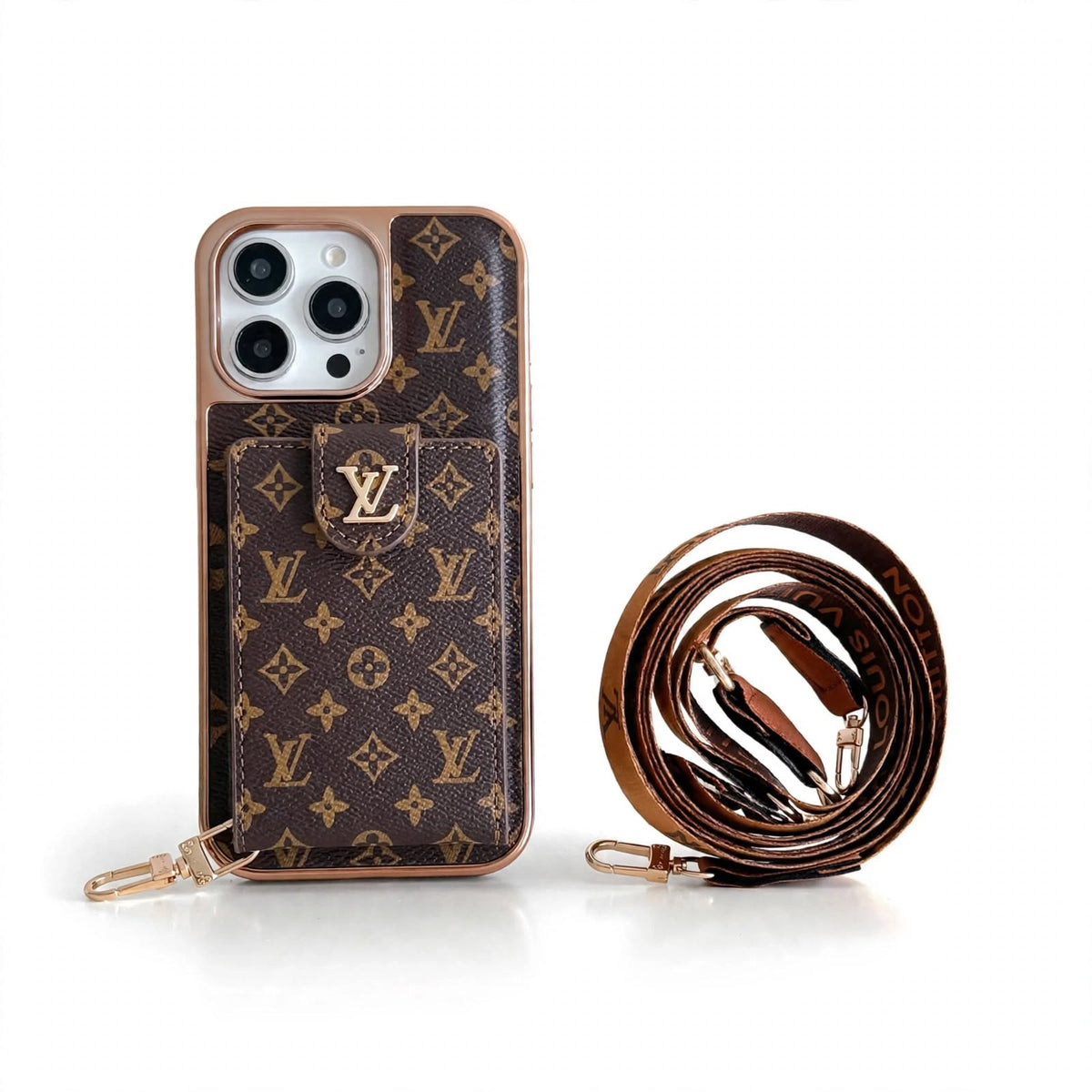 LUXURY ELECTROPLATING MONOGRAM CARD HOLDER CROSSBODY IPHONE CASE
