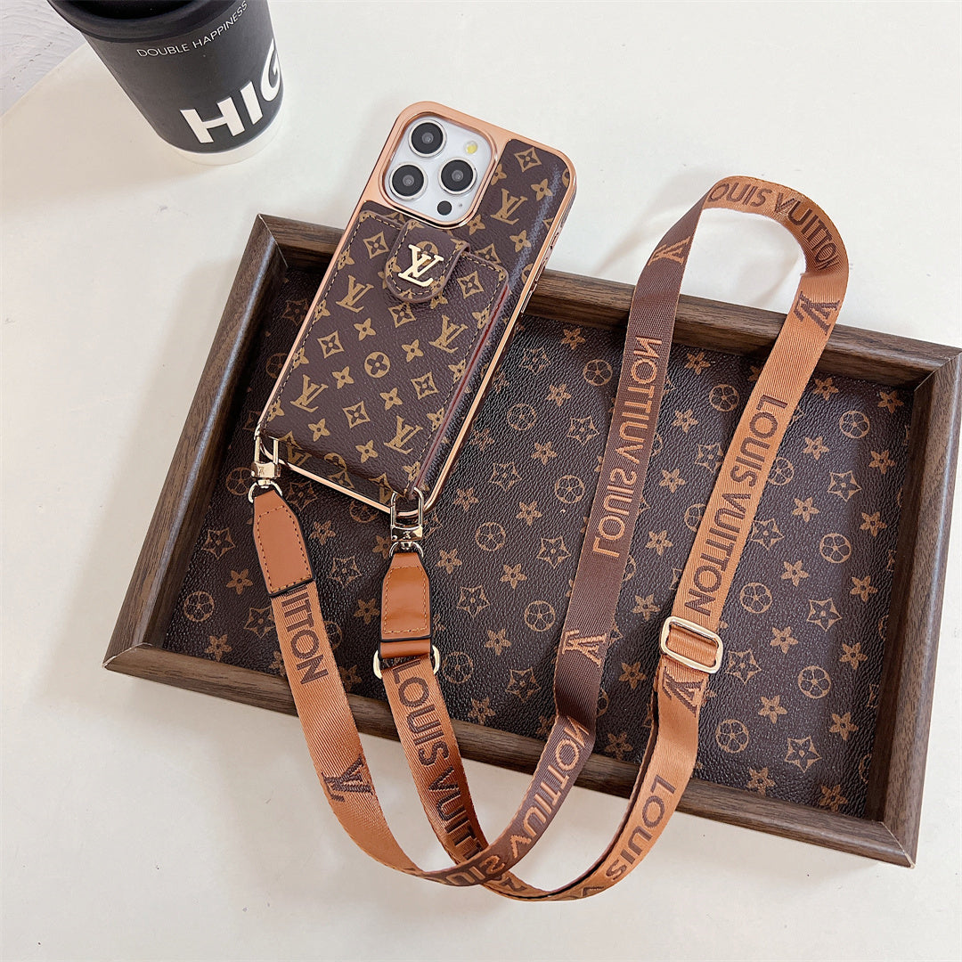 LUXURY ELECTROPLATING MONOGRAM CARD HOLDER CROSSBODY IPHONE CASE theroxymob