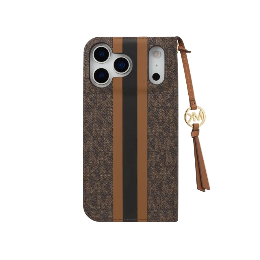 MK Folio Case Stripe with Tassel Charm for Magsafe for iPhone 13-18 Pro & Pro Max
