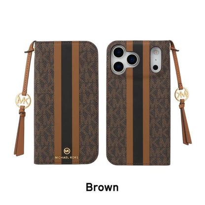 MK Folio Case Stripe with Tassel Charm for Magsafe for iPhone 13-18 Pro & Pro Max