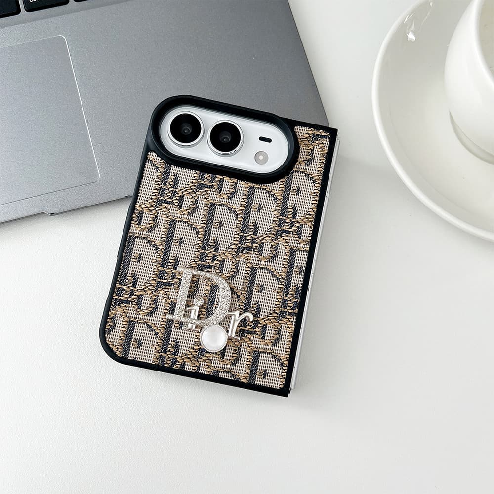 Luxury Dior Oblique Crystal Pearl iPhone Duo Case - Foldable Cover