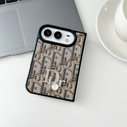 Luxury Dior Oblique Crystal Pearl iPhone Duo Case - Foldable Cover