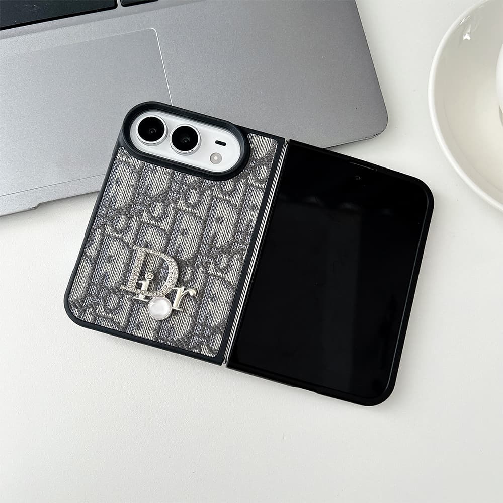 Luxury Dior Oblique Crystal Pearl iPhone Duo Case - Foldable Cover
