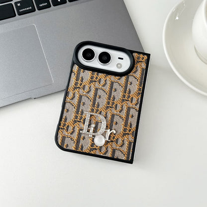 Luxury Dior Oblique Crystal Pearl iPhone Duo Case - Foldable Cover