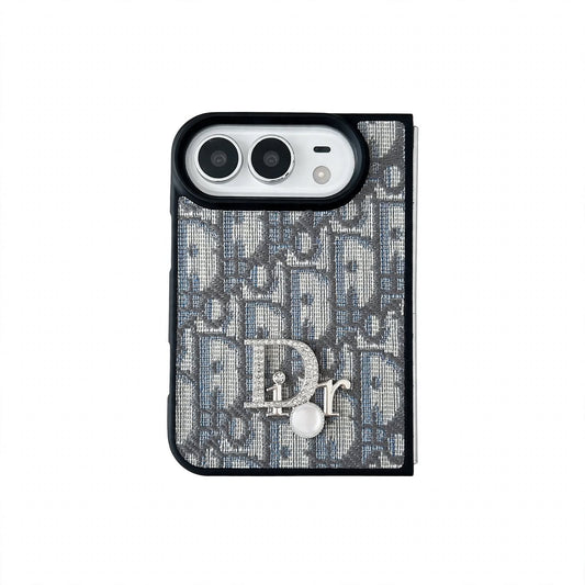 Luxury Dior Oblique Crystal Pearl iPhone Duo Case - Foldable Cover