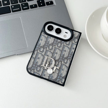 Luxury Dior Oblique Crystal Pearl iPhone Duo Case - Foldable Cover