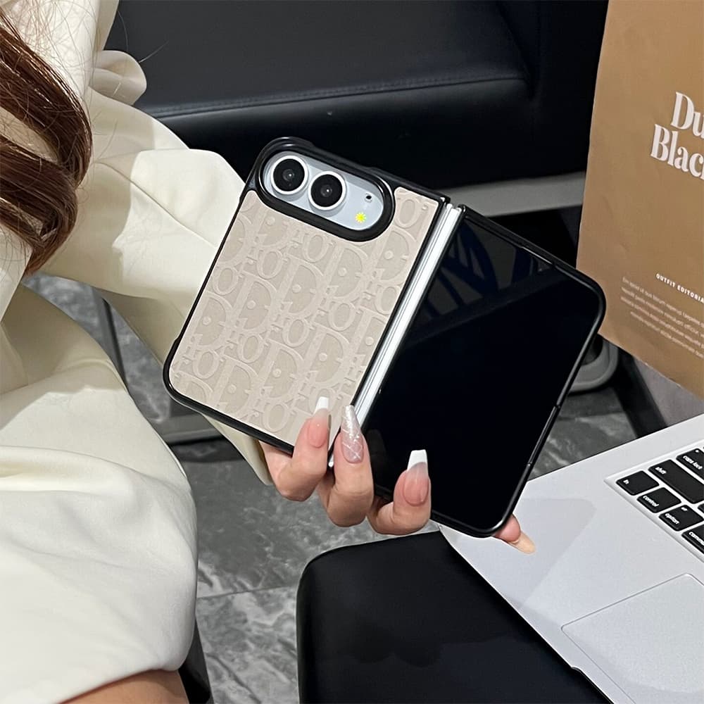 Luxury Dior Oblique Embossed Leather Foldable iPhone Duo Case