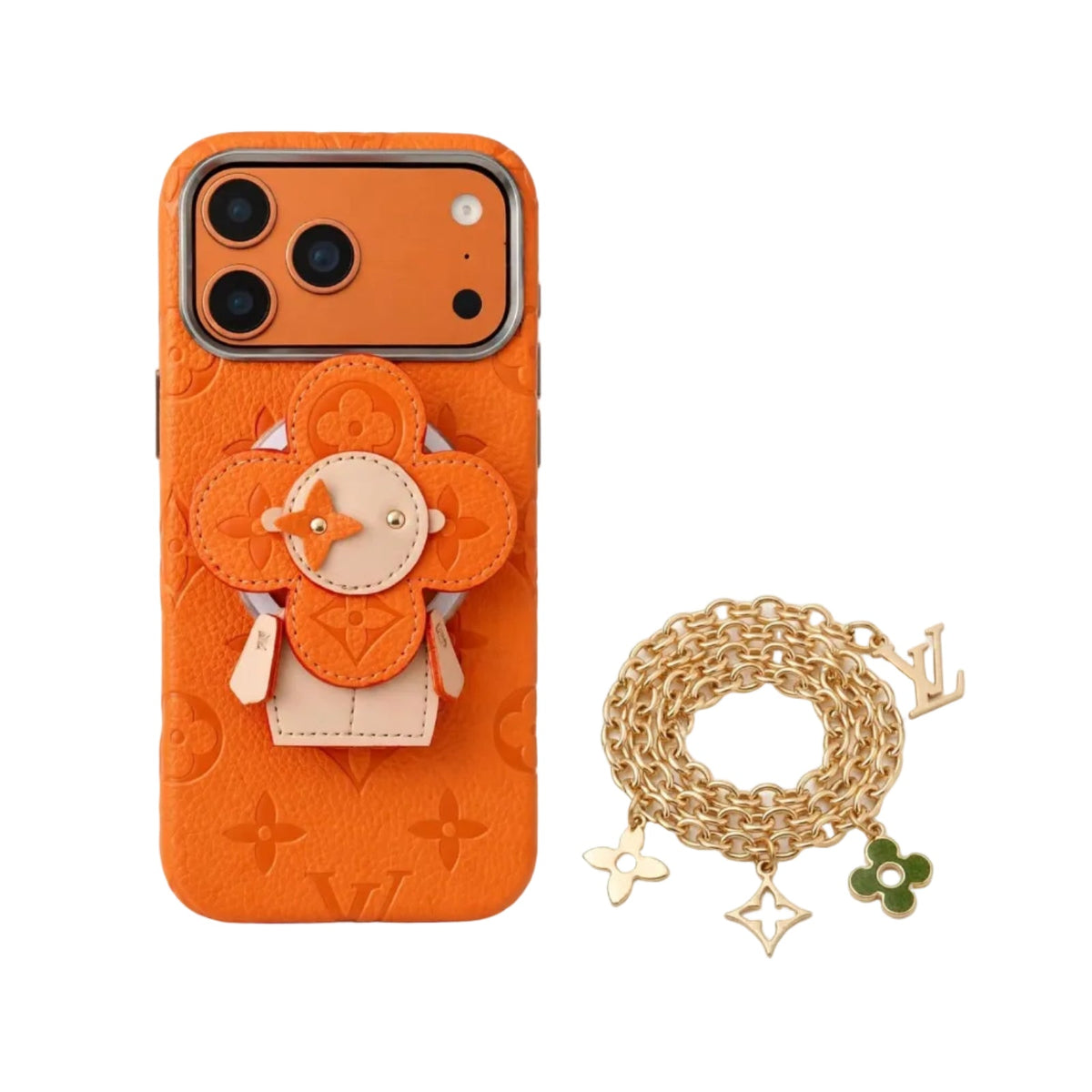 Premium Monogram Leather Case with Rotating Stand for iPhone 13-18 Pro & Pro Max