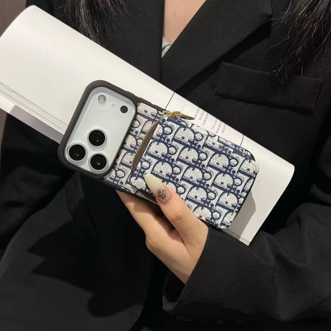 Blue Dior Case with Pouch Wallet - iPhone 12-18 Pro & Pro Max
