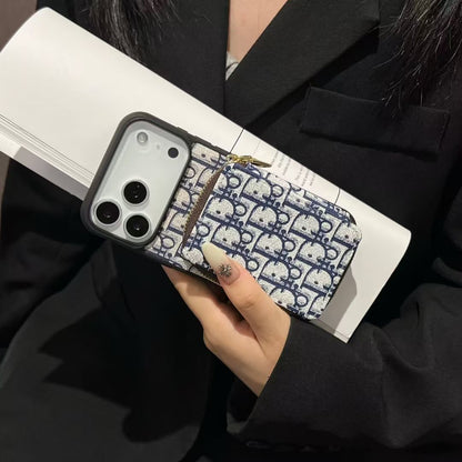 Blue Dior Case with Pouch Wallet - iPhone 12-18 Pro & Pro Max