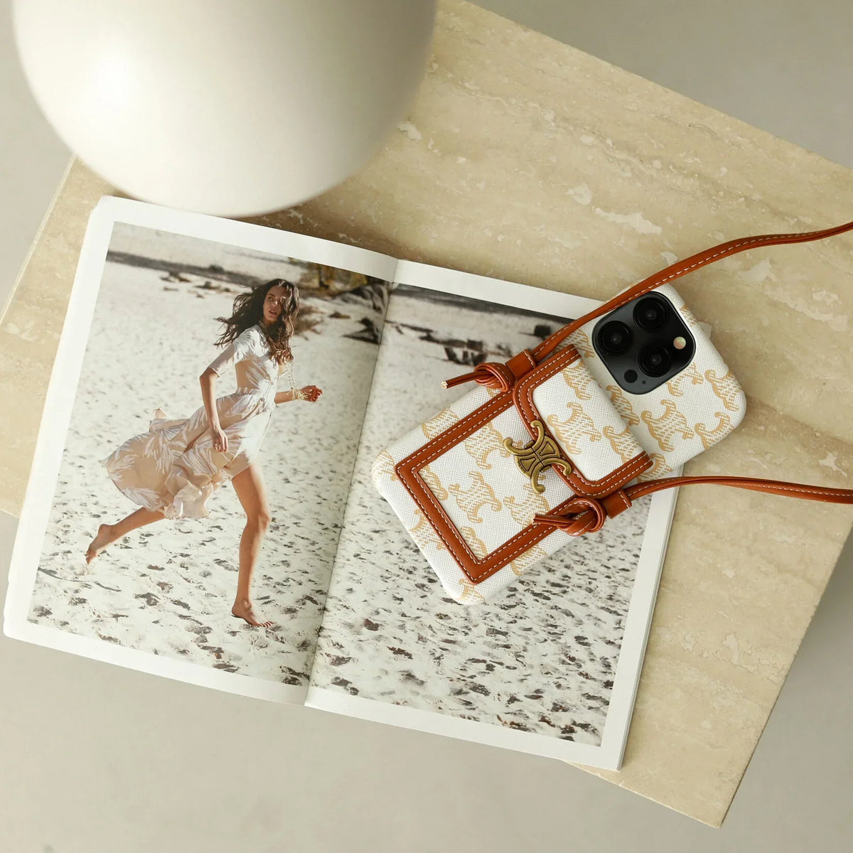 CLASSIC IPHONE CASE CROSSBODY WHITE PRINT FOR IPHONE 12-18 Pro & Pro Max