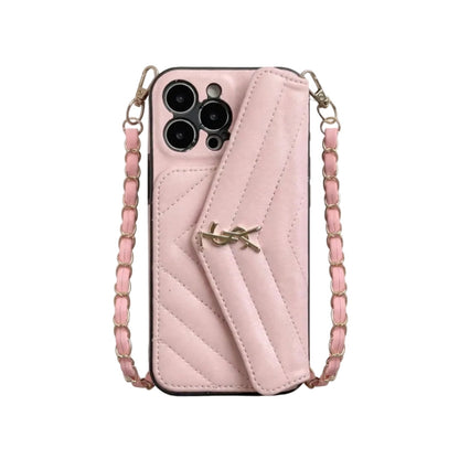 YSL Luxurious iPhone Case With chain for iPhone 13-16 Pro & Pro Max