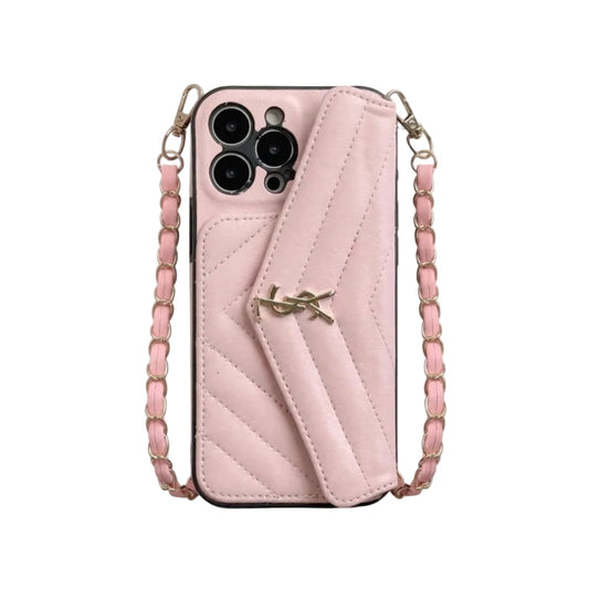 YSL Luxurious iPhone Case With chain for iPhone 13-16 Pro & Pro Max