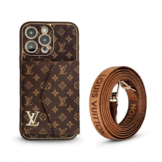Luxury Monogram Canvas Leather Card Holder iPhone Case 12-18 Pro & Pro Max