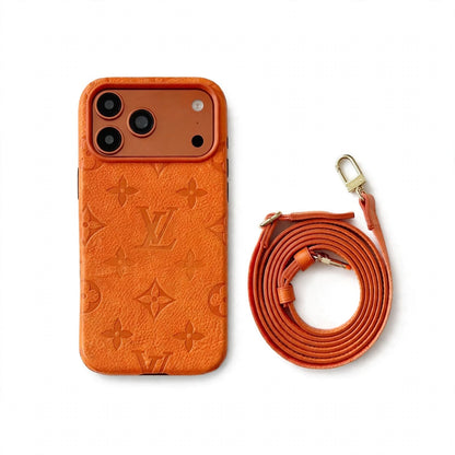 Lux Leather Case with Designer Crossbody Strap for iPhone 13-18 Pro & Pro Max