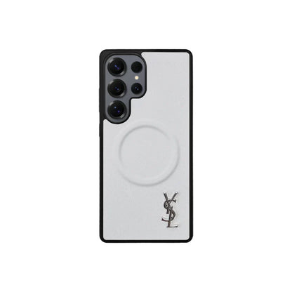 Luxury White Saffiano Case for Samsung S22-S26 Series