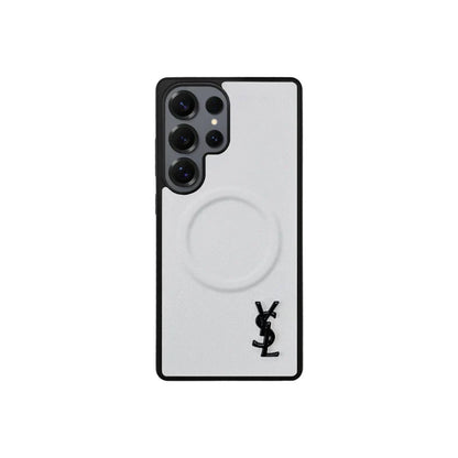 Luxury White Saffiano Case for Samsung S22-S26 Series