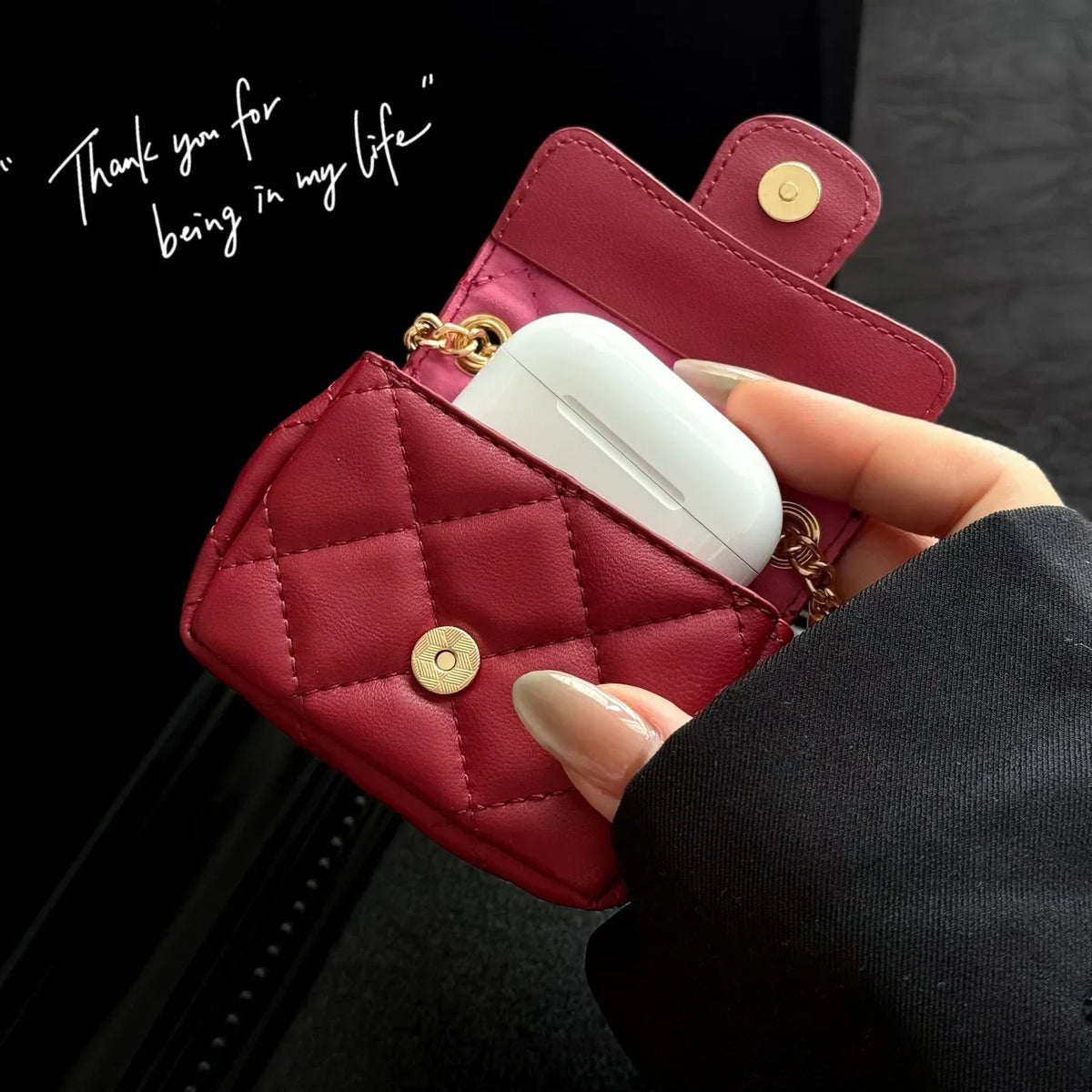 Elegant Leather Chanel AirPods Cases Black