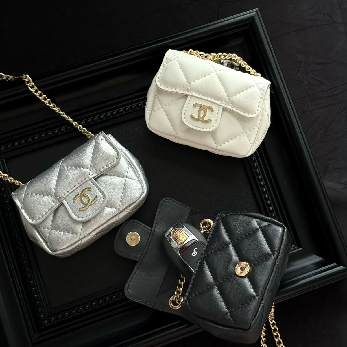 Elegant Leather Chanel AirPods Cases Black