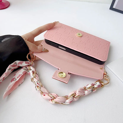 Leather Wallet with Scarf Strap For iPhone 12-18 Pro & Pro Max